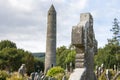 Tablet in the Glendalough Cemetery and The Round Tower