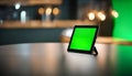 Tablet with Green Screen on Table in Modern Restaurant Royalty Free Stock Photo