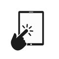 Tablet in hand and click finger, hand touch tablet pc - vector