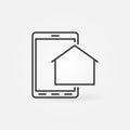 Tablet with House vector concept icon in outline style Royalty Free Stock Photo