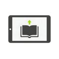 Tablet Icon with Open Book and Upload Arrow on Screen Royalty Free Stock Photo