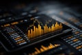 Tablet illustrating financial data with upward gold graph on a digital screen Royalty Free Stock Photo