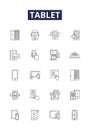 Tablet line vector icons and signs. Pad, iPad, Gadget, Device, Slate, Touchscreen, Computer, Technology outline vector