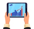 Tablet in man`s hands. Growing graph. Icon modern technologies Royalty Free Stock Photo