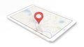 Tablet with map and red pinpoint on screen Royalty Free Stock Photo