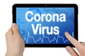 Tablet with medical touchscreen and corona virus isolated on white background Royalty Free Stock Photo