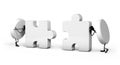 Tablet medicine pill character with pieces of a puzzle, isolated white background, puzzle jigsaw, 3d illustration Royalty Free Stock Photo