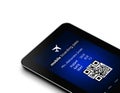 Tablet with mobile boarding pass over white