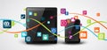 Tablet and mobile phones with colorful application icon