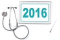Tablet with number 2016 and stethoscope Royalty Free Stock Photo