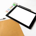 Tablet with office supplies Royalty Free Stock Photo