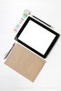 Tablet with office supplies Royalty Free Stock Photo