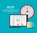 Tablet office work time supply icon, vector