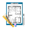 Tablet paper and drawing apartment plan