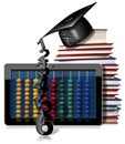 Tablet Pc with Abacus Books and Graduation Hat