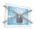 Tablet PC with chains and lock isolated on white