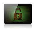 Tablet PC with circuit background and lock Royalty Free Stock Photo