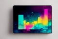 Tablet pc with colorful hologram on white background,Watercolor paint. Digital art, Generative AI Royalty Free Stock Photo