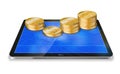 Tablet pc with golden coin