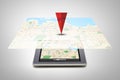 Tablet pc with gps navigator map on screen Royalty Free Stock Photo