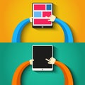Tablet PC in hands. Flat style vector illustration Royalty Free Stock Photo