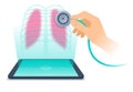 Tablet PC with hologram of human lung. Telemedicine concept illustration.