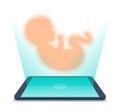 Tablet PC with hologram of unborn baby. Telemedicine concept ill