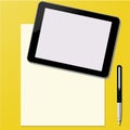 Tablet PC with paper sheet and pen Office desktop Computer Technology concept Royalty Free Stock Photo