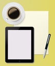 Tablet PC with paper sheet and pen Office desktop Royalty Free Stock Photo