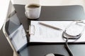 Tablet Pc and Stethoscope on desk Royalty Free Stock Photo