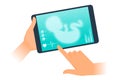 Tablet PC with ultrasound virtual image of unborn baby.