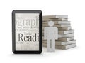 Tablet (personal computer), stack of books and human figure Royalty Free Stock Photo