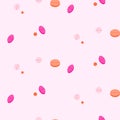 Tablet pill seamless vector pattern. Flat style pink colors.