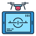 Tablet and Quadcopter vector Drone Control concept colored icon