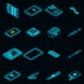 Tablet repair icons set vector neon Royalty Free Stock Photo