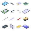 Tablet repair icons set, isometric style Royalty Free Stock Photo