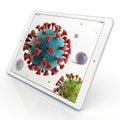 Digital tablet showing 3D virus model