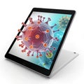 Digital tablet showing 3D virus model