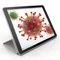 Digital tablet showing 3D virus model