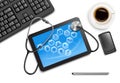 Tablet screen with medical icons and stethoscope Royalty Free Stock Photo