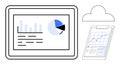 Digital Analytics on Tablet with Pie Chart, Bar Graph, and Cloud-Based Data Storage Concept Royalty Free Stock Photo