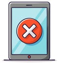 Tablet screen showing a red cancel or error sign with a large white X in the center Royalty Free Stock Photo