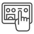 Tablet and selection hand line icon. Hand with digital tablet vector illustration isolated on white. Touch screen