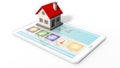 Tablet with smart home remote control screen and house icon Royalty Free Stock Photo