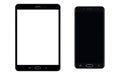 Tablet and Smartphone black edition with empty white screen vector eps10. Smartphone and Tablet set. Royalty Free Stock Photo