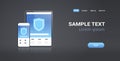 Tablet and smartphone mobile data protection information security private access application concept horizontal copy