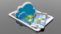Tablet and smartphone with square apps and cloud icons Royalty Free Stock Photo