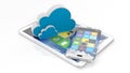 Tablet and smartphone with square apps and cloud icons Royalty Free Stock Photo