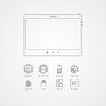 Tablet specification flat line icons. Gadget descript