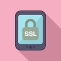 Tablet SSL certificate icon flat vector. Secure website